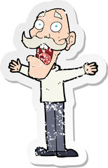 retro distressed sticker of a cartoon stressed old man