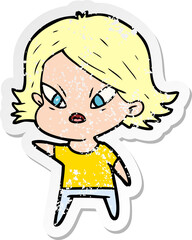 distressed sticker of a cartoon stressed woman