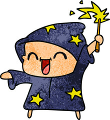 Obraz premium freehand drawn textured cartoon of a happy little wizard