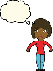 cartoon surprised woman with thought bubble