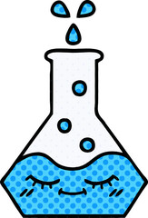 comic book style cartoon of a science beaker