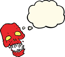 cartoon scary skull with thought bubble
