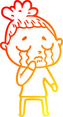 warm gradient line drawing of a cartoon crying woman