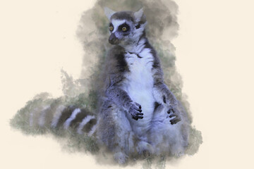 lemur painted with paints - artistic painting with water paints © KRIS-ART