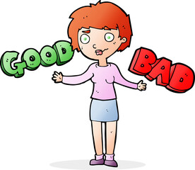 cartoon woman weighing up options