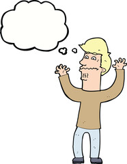 cartoon nervous man with thought bubble