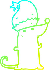 cold gradient line drawing of a cartoon rat wearing christmas hat