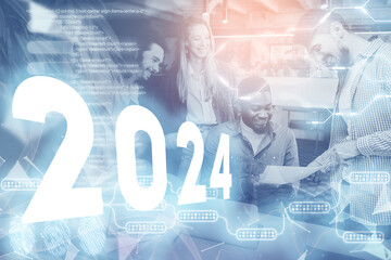 Fototapeta na wymiar A business team of young people work in office. Year 2024 concept