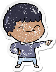 distressed sticker of a cartoon happy boy