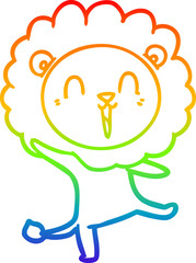 rainbow gradient line drawing of a laughing lion cartoon