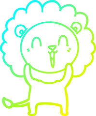cold gradient line drawing of a laughing lion cartoon