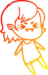 warm gradient line drawing of a annoyed cartoon vampire girl