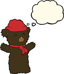 cartoon cute black bear with thought bubble