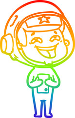 rainbow gradient line drawing of a cartoon laughing astronaut