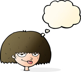 cartoon mean female face with thought bubble