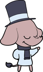 cartoon smiling elephant wearing top hat