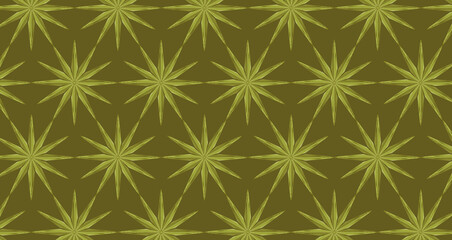 Circular green pattern star full frame. A geometric green stars pattern extends to the edges of the frame, a unique without people.