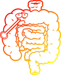 warm gradient line drawing of a cartoon unhealthy intestines
