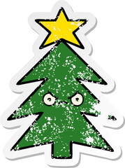 distressed sticker of a cute cartoon christmas tree