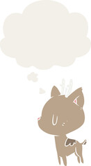 cartoon deer with thought bubble in retro style