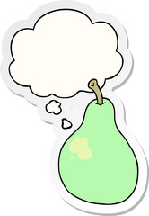 cartoon pear with thought bubble as a printed sticker