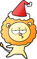hand drawn gradient cartoon of a bored lion wearing santa hat