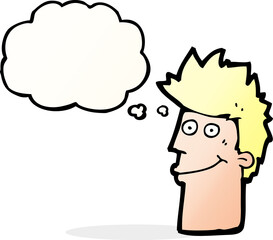 cartoon happy man with thought bubble