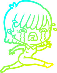 Fototapeta na wymiar cold gradient line drawing of a cartoon girl crying