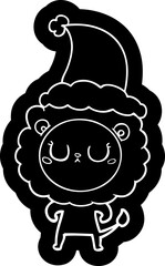 quirky cartoon icon of a lion wearing santa hat