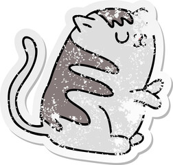 distressed sticker of a quirky hand drawn cartoon cat
