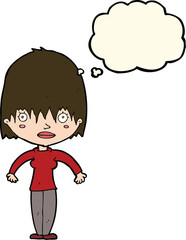 cartoon woman staring with thought bubble