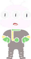 flat color style cartoon three eyed alien