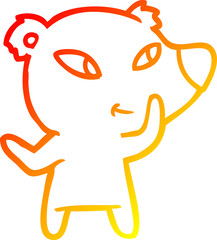 warm gradient line drawing of a cute cartoon bear