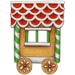 Fototapeta na wymiar watercolor hand drawn gingerbread train