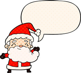 cartoon santa claus with speech bubble in comic book style