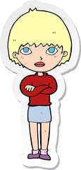 sticker of a cartoon woman with crossed arms
