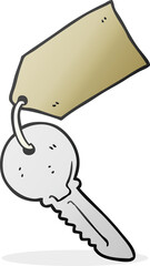 freehand drawn cartoon key with tag