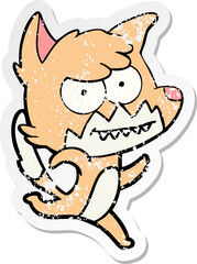 distressed sticker of a cartoon grinning fox