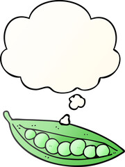 cartoon peas in pod with thought bubble in smooth gradient style