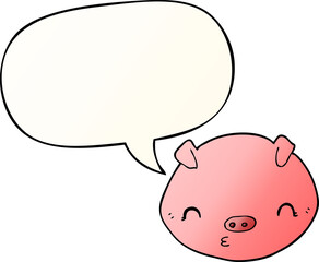 cartoon pig with speech bubble in smooth gradient style