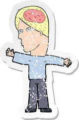 retro distressed sticker of a cartoon man with brain