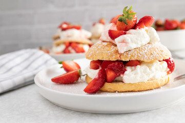 Strawberry shortcake on a white plate