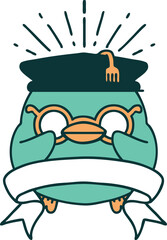 scroll banner with tattoo style educated robin