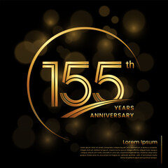155th Anniversary logo design with double line numbers. Golden number and ring for anniversary celebration event, invitation, poster, banner, flyer, web template. Logo Vector Template