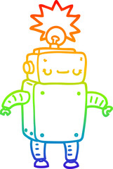 rainbow gradient line drawing of a cartoon robot