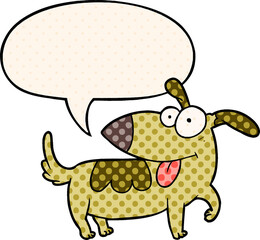 cartoon happy dog with speech bubble in comic book style