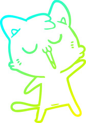 cold gradient line drawing of a cartoon cat singing