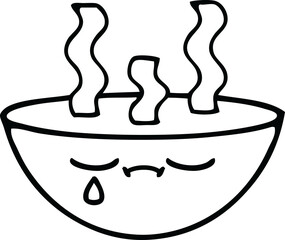 line drawing cartoon of a bowl of hot soup