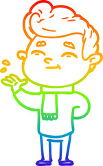 rainbow gradient line drawing of a happy cartoon man