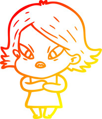 warm gradient line drawing of a cartoon stressed woman